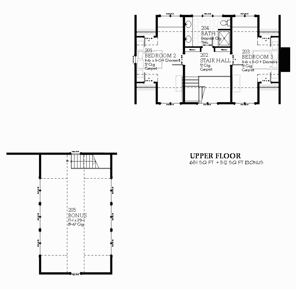 Floor Plan Second Story of Farmhouse Plan #168-1065