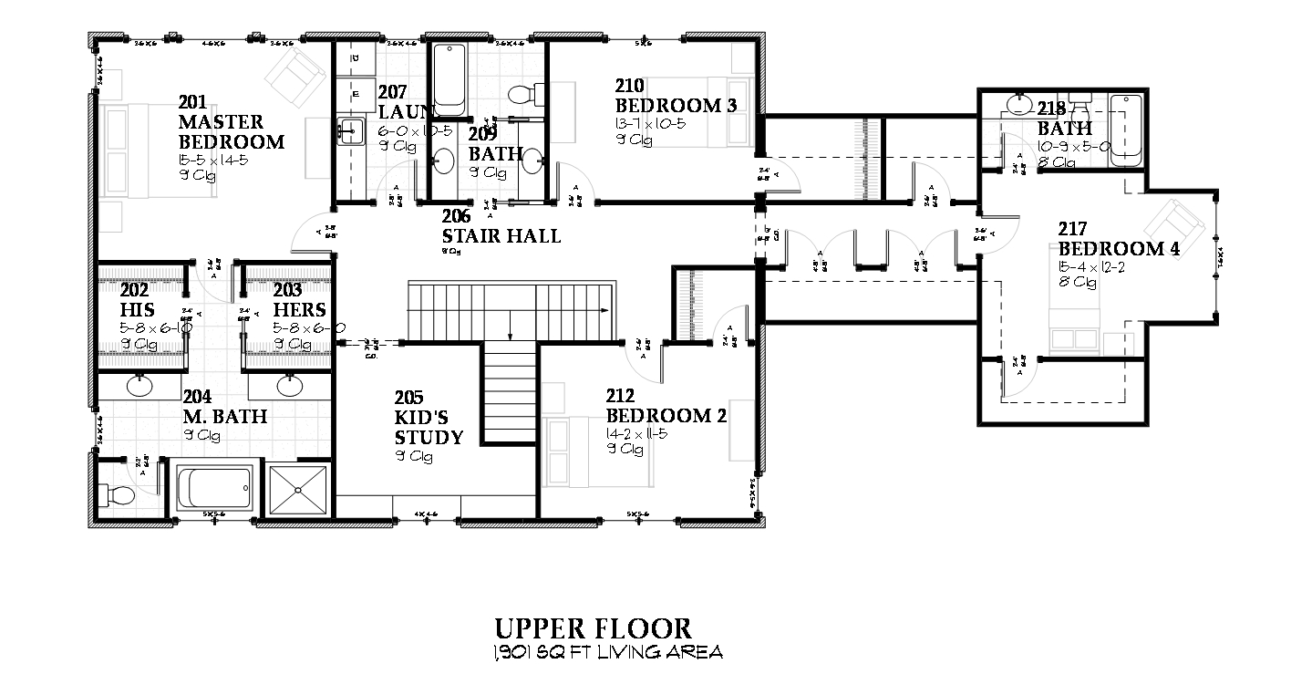 Floor Plan Second Story of European Plan #168-1075