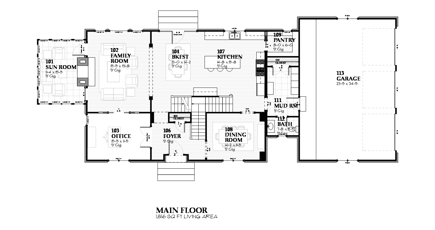 Floor Plan First Story of European Plan #168-1075