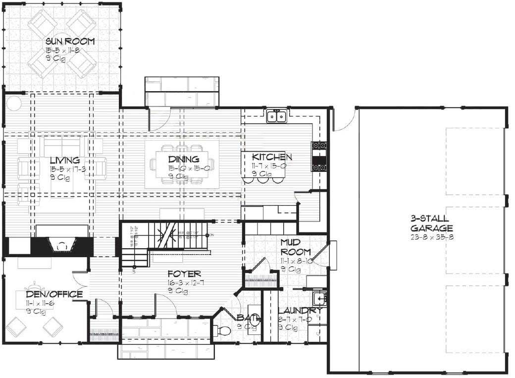 Floor Plan First Story of Country Plan #168-1077