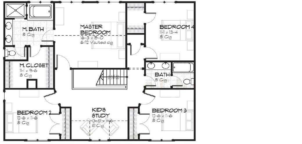 Floor Plan Second Story of Country Plan #168-1077
