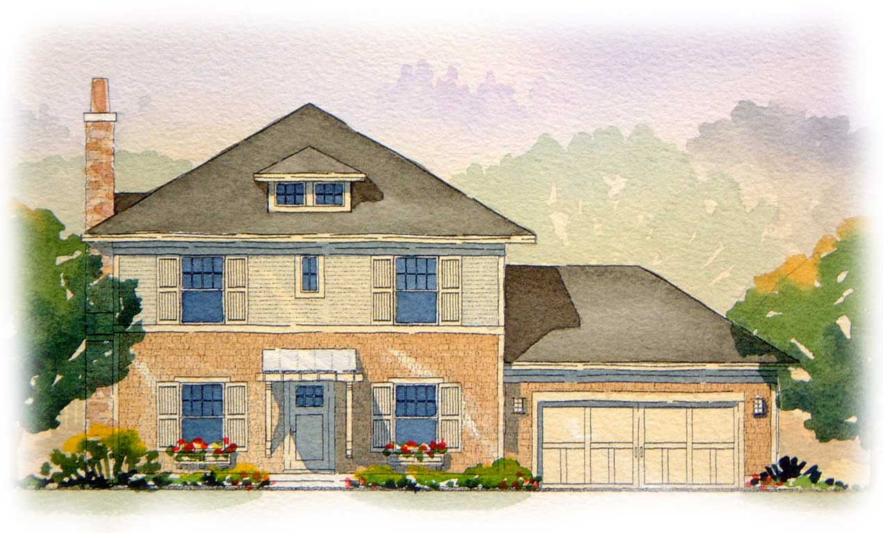 This is a colored rendering of these Georgian House Plans.