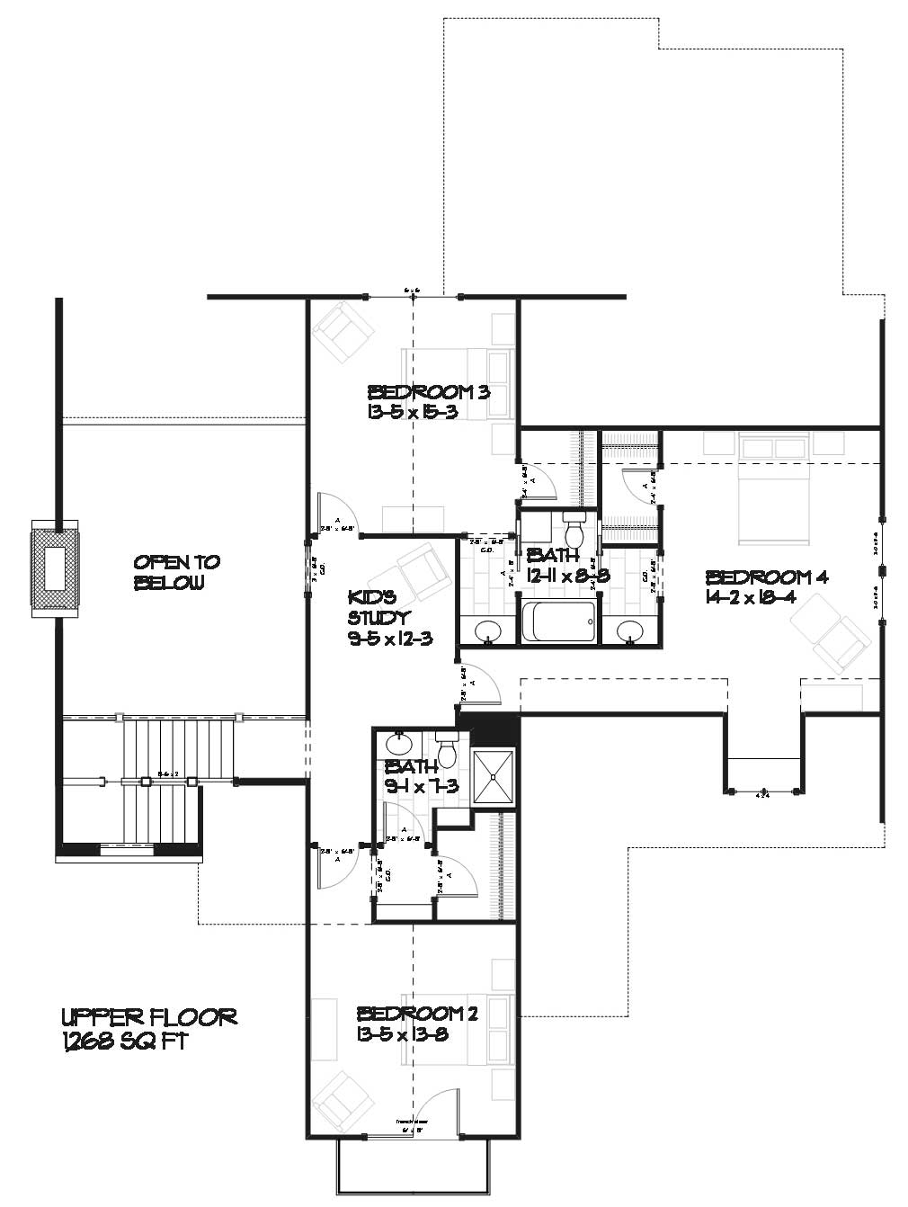 Floor Plan Second Story of Contemporary Plan #168-1088