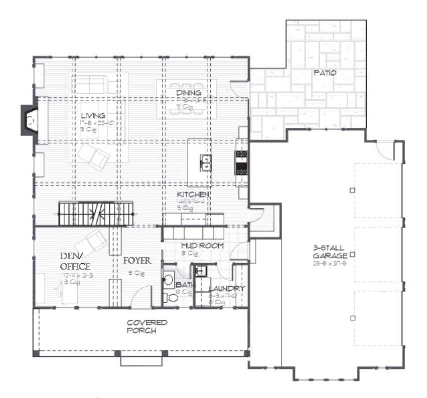 Floor Plan First Story of Country Plan #168-1089