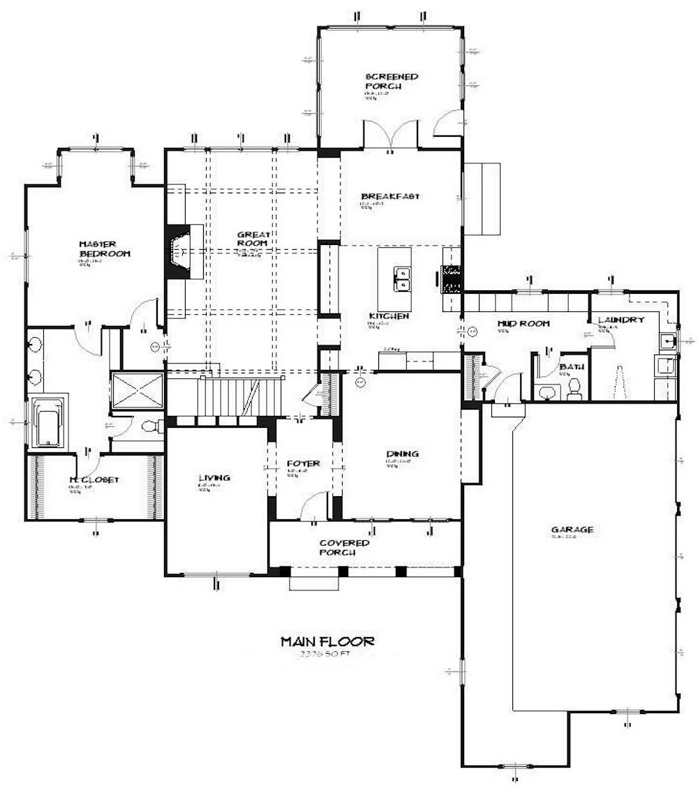 Floor Plan Main Level of Cape Cod Plan #168-1090