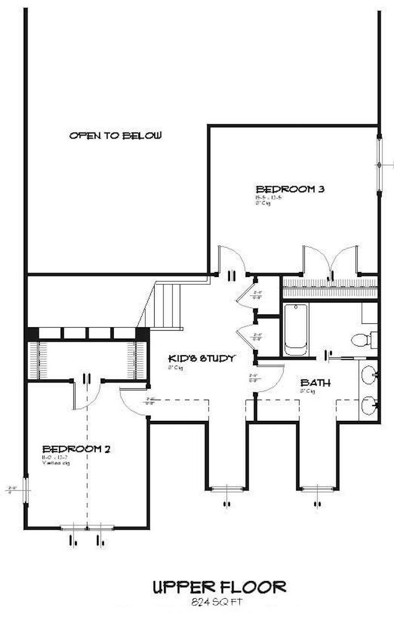 Floor Plan Upper Level of Cape Cod Plan #168-1090