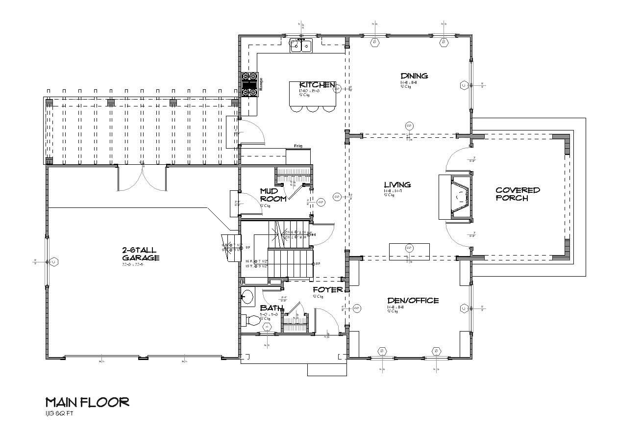 Floor Plan First Story of Craftsman Plan #168-1091