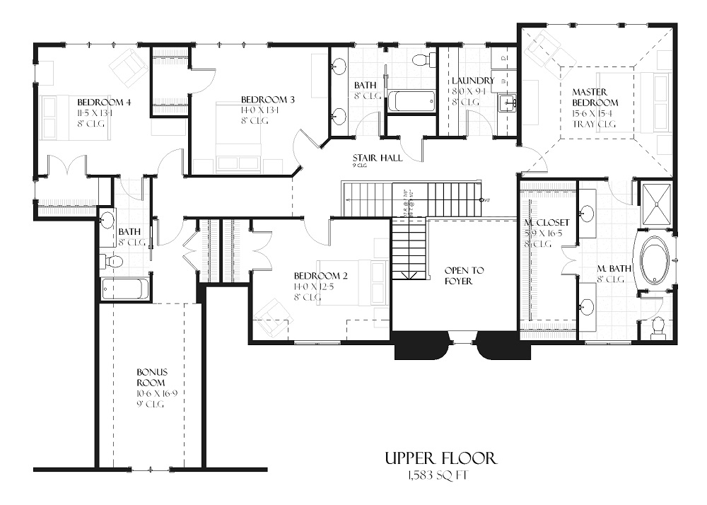 Floor Plan Second Story of Country Plan #168-1092