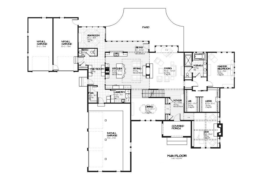 Floor Plan First Story of Country Plan #168-1093