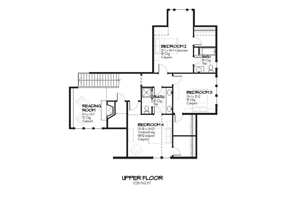 Floor Plan Second Story of Country Plan #168-1093