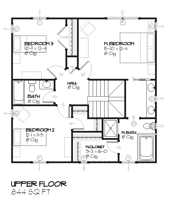 Floor Plan Second Story of Colonial Plan #168-1094