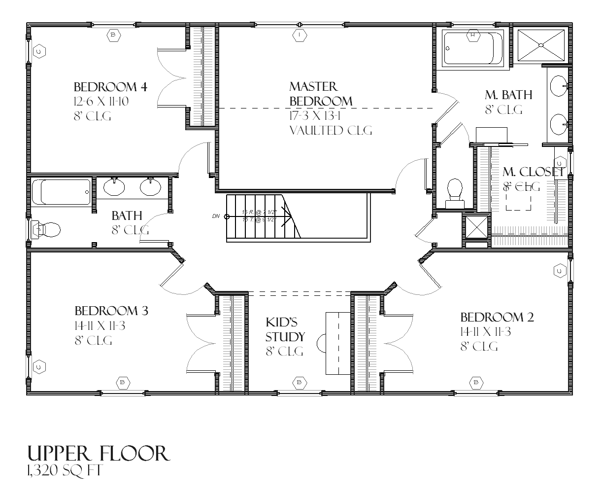 Floor Plan Second Story of Colonial Plan #168-1095