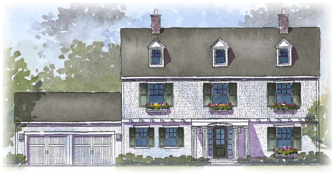 Front elevation of Colonial home (ThePlanCollection: House Plan #168-1095)