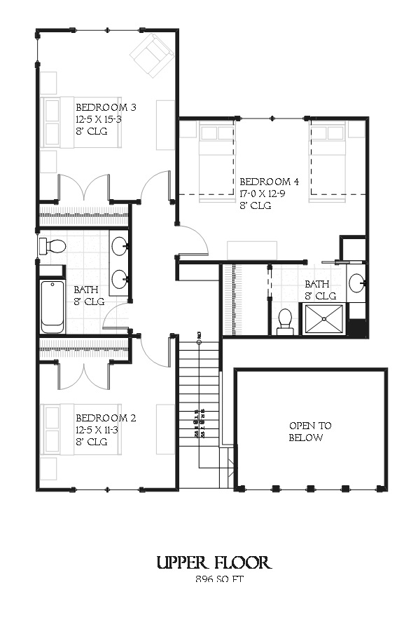 Floor Plan Second Story of Contemporary Plan #168-1099