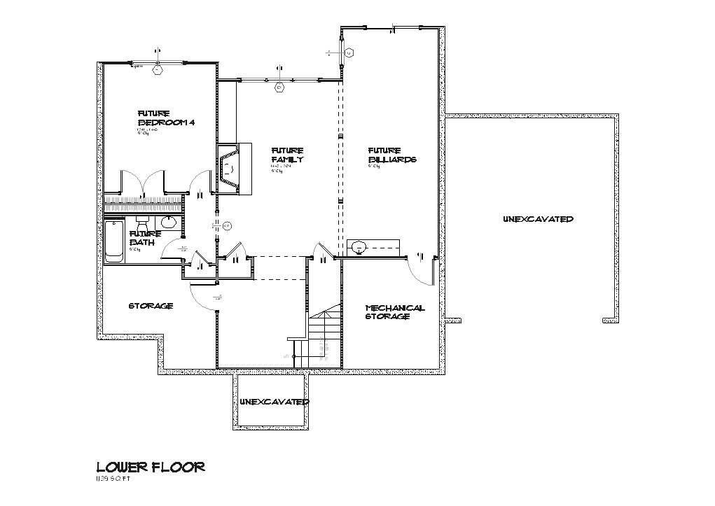 Floor Plan Basement of Cape Cod Plan #168-1100