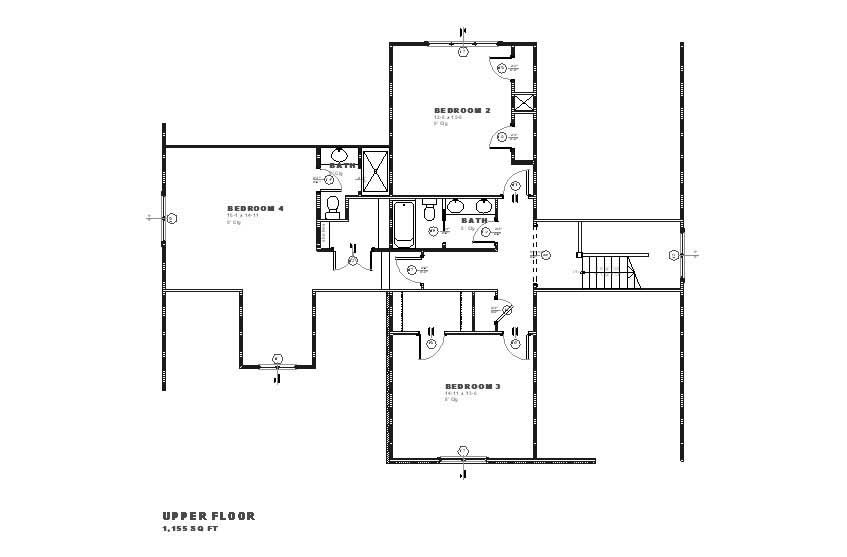 Floor Plan Second Story of European Plan #168-1101