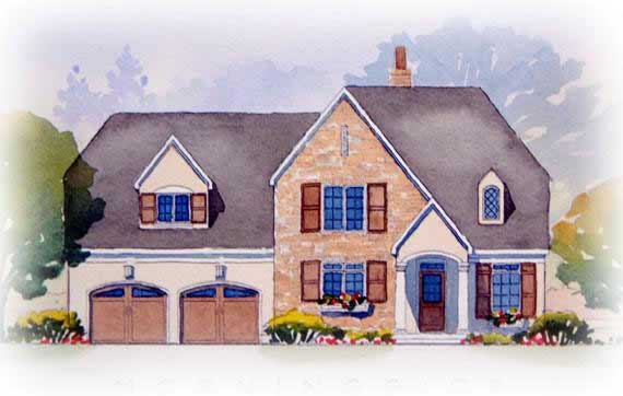 This is a colorful rendering of this stylish set of European House Plans.