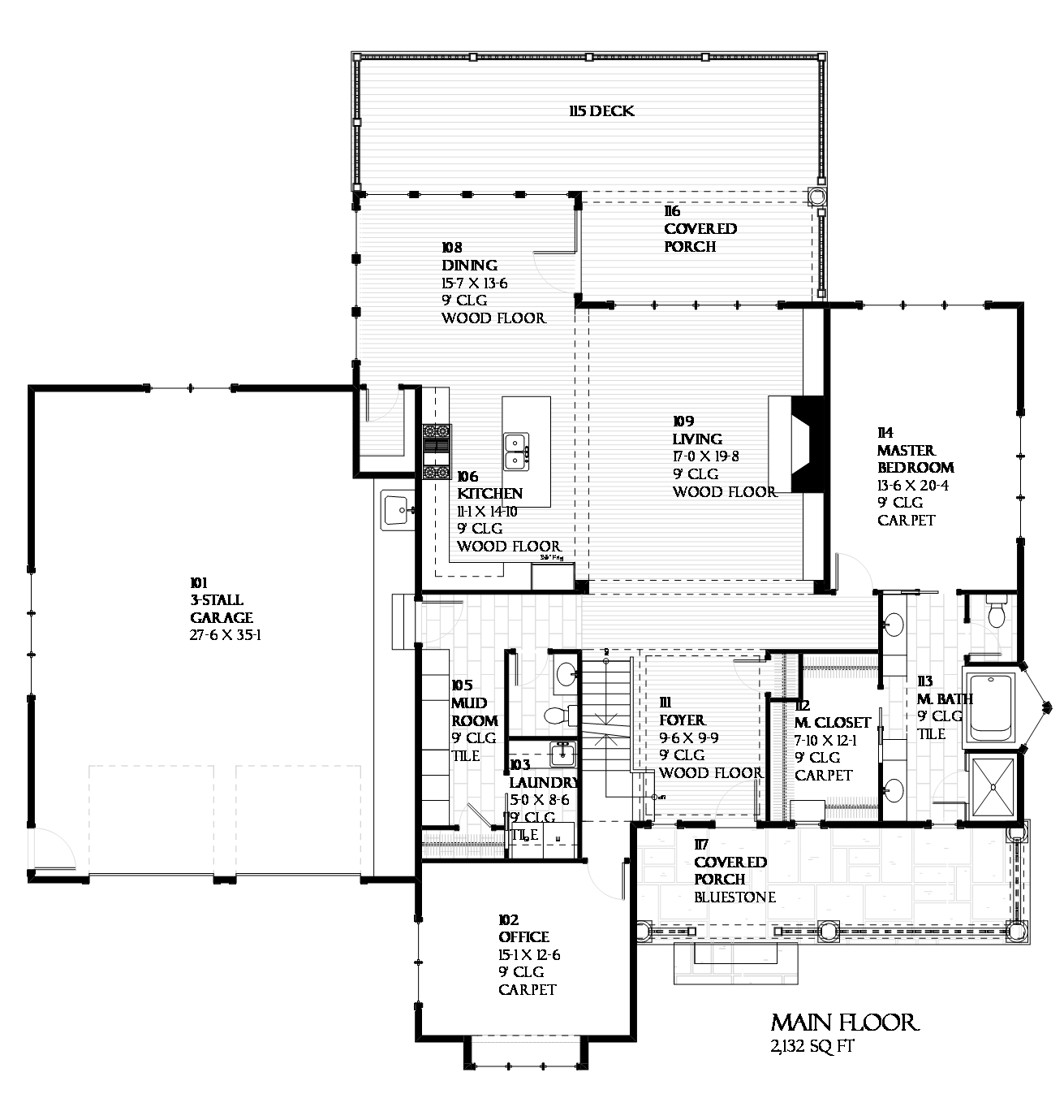 Floor Plan First Story of Craftsman Plan #168-1103