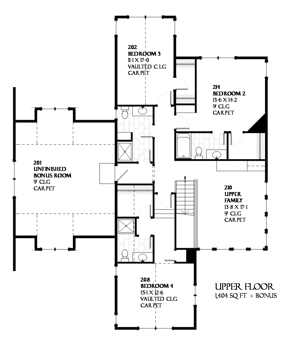 Floor Plan Second Story of Craftsman Plan #168-1103