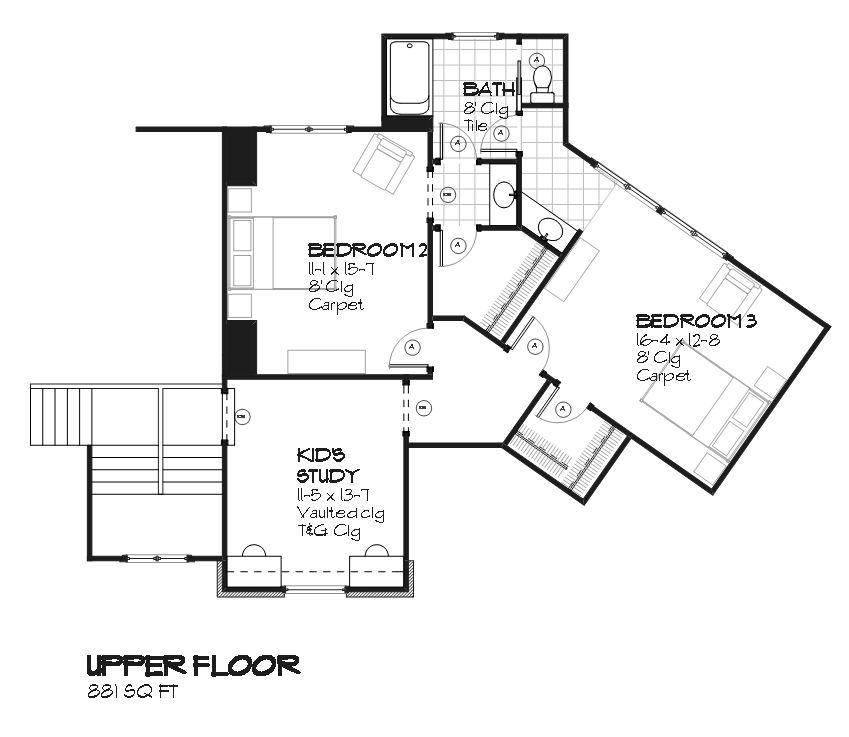 Floor Plan Second Story of Traditional Plan #168-1104