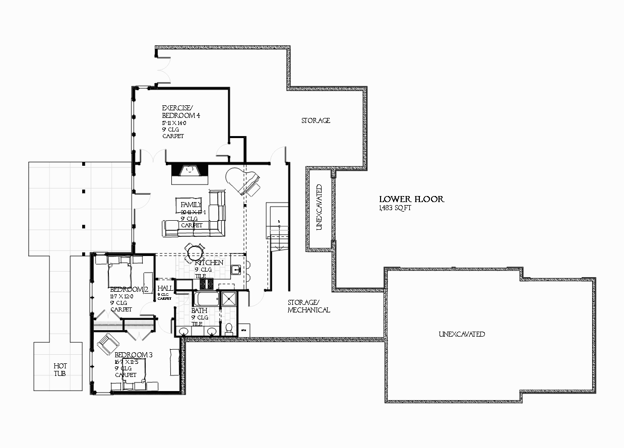 Floor Plan Basement of Traditional Plan #168-1105
