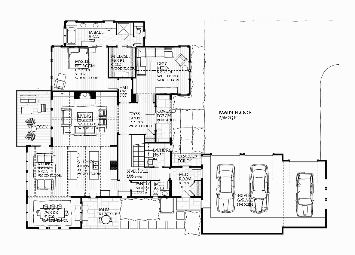 Floor Plan First Story of Traditional Plan #168-1105