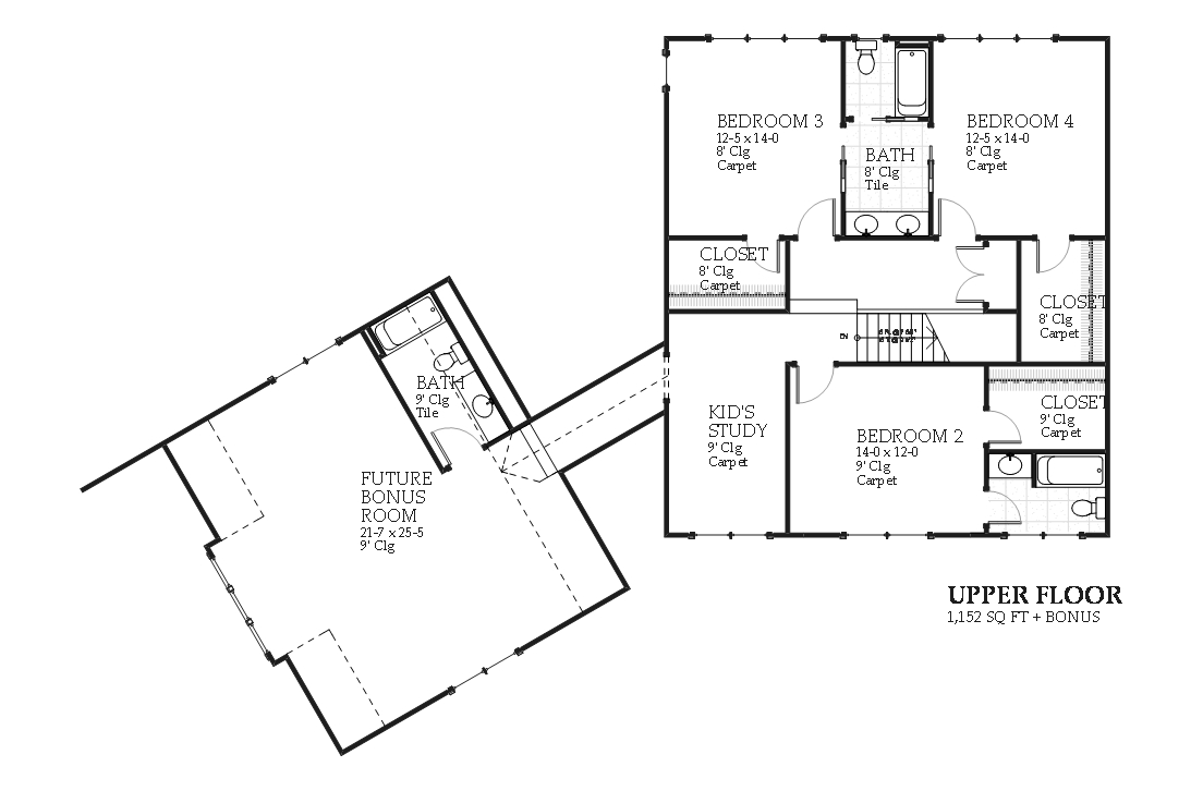 Floor Plan Second Story of Traditional Plan #168-1106