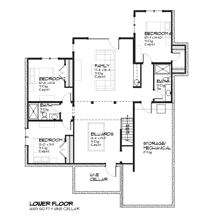 Floor Plan Basement of Traditional Plan #168-1107