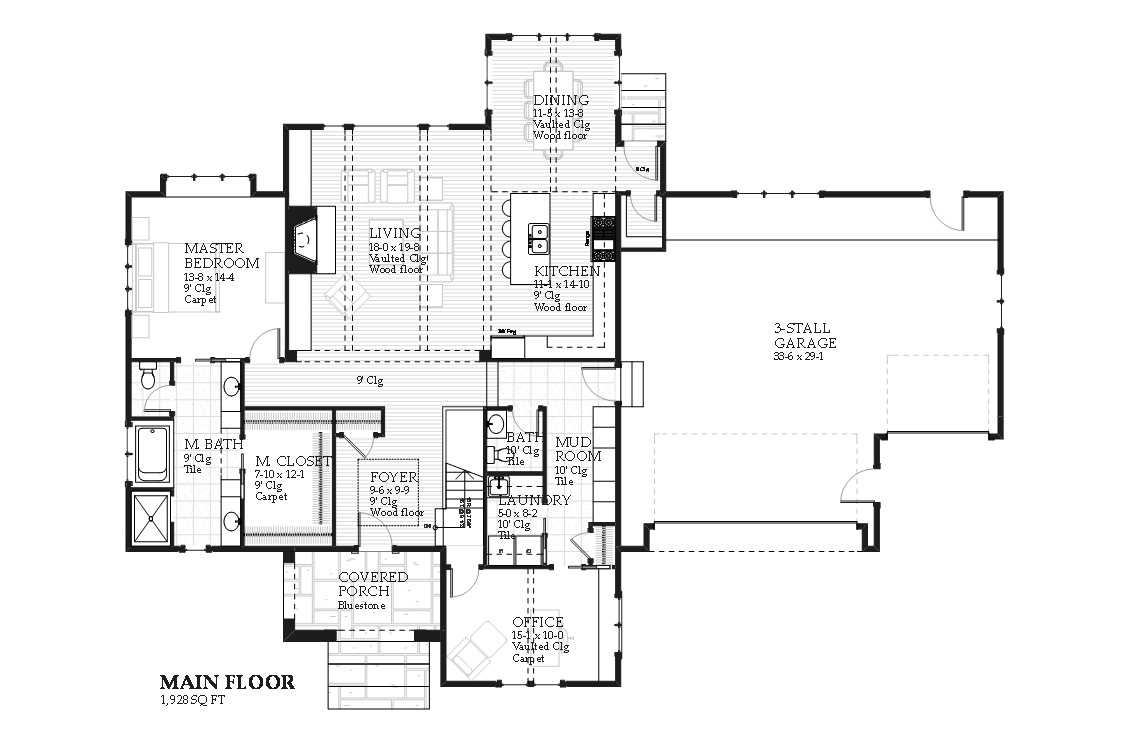 Floor Plan First Story of Traditional Plan #168-1107