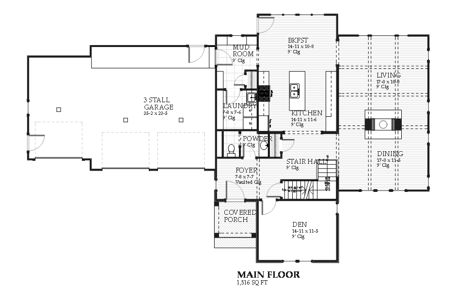 Floor Plan First Story of Traditional Plan #168-1108