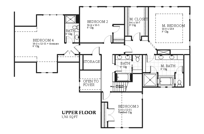 Floor Plan Second Story of Traditional Plan #168-1108