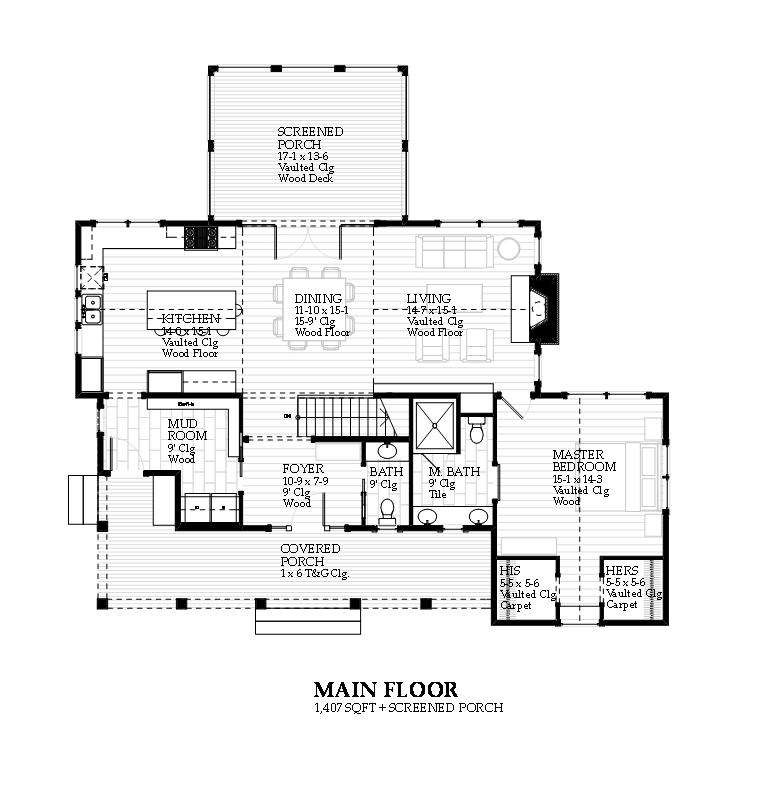 Floor Plan First Story of Traditional Plan #168-1110