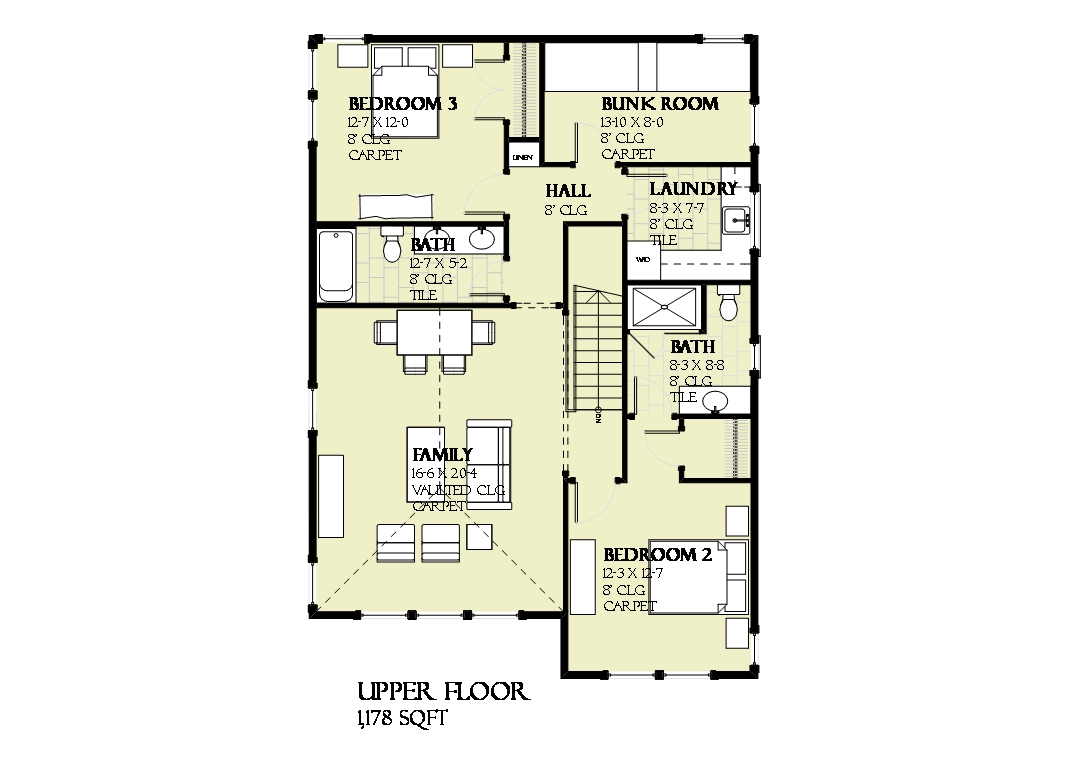 Floor Plan Second Story of Traditional Plan #168-1113