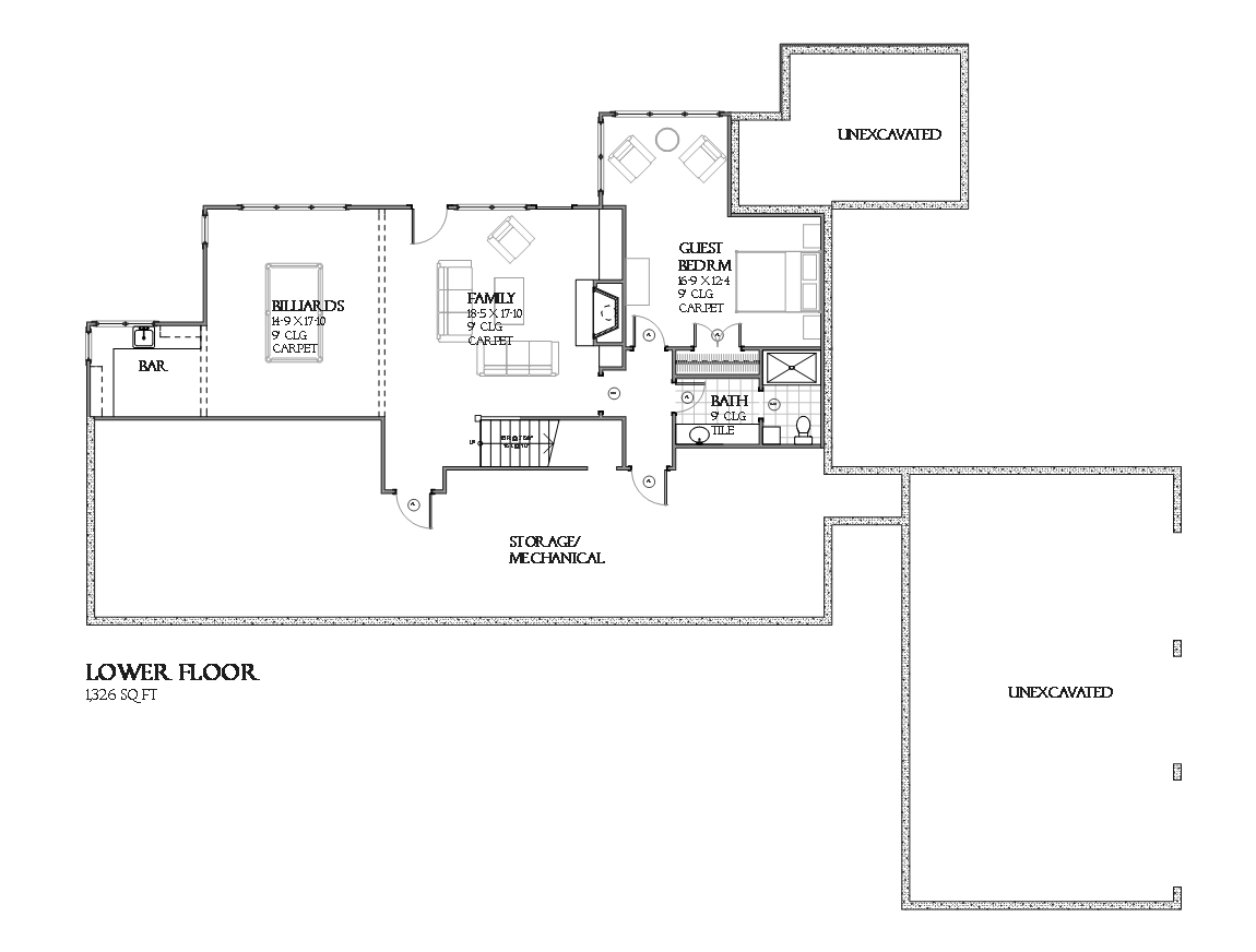 Floor Plan Basement of Traditional Plan #168-1114