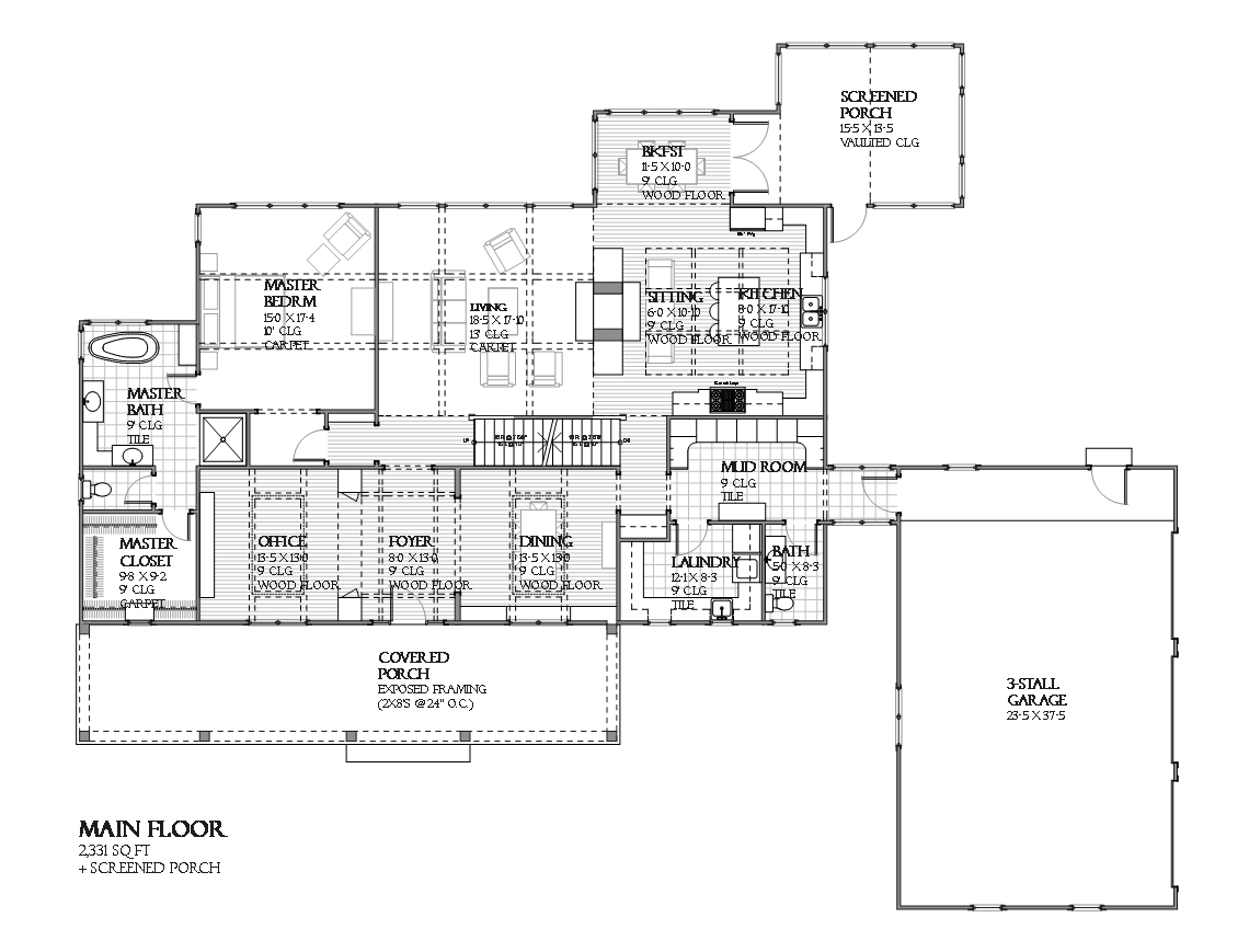Floor Plan First Story of Traditional Plan #168-1114
