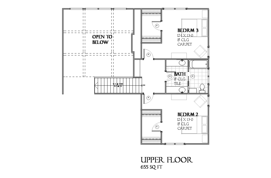 Floor Plan Second Story of Traditional Plan #168-1114