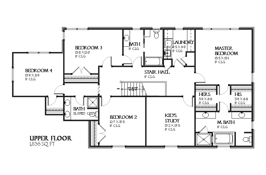 Floor Plan Second Story of Traditional Plan #168-1115