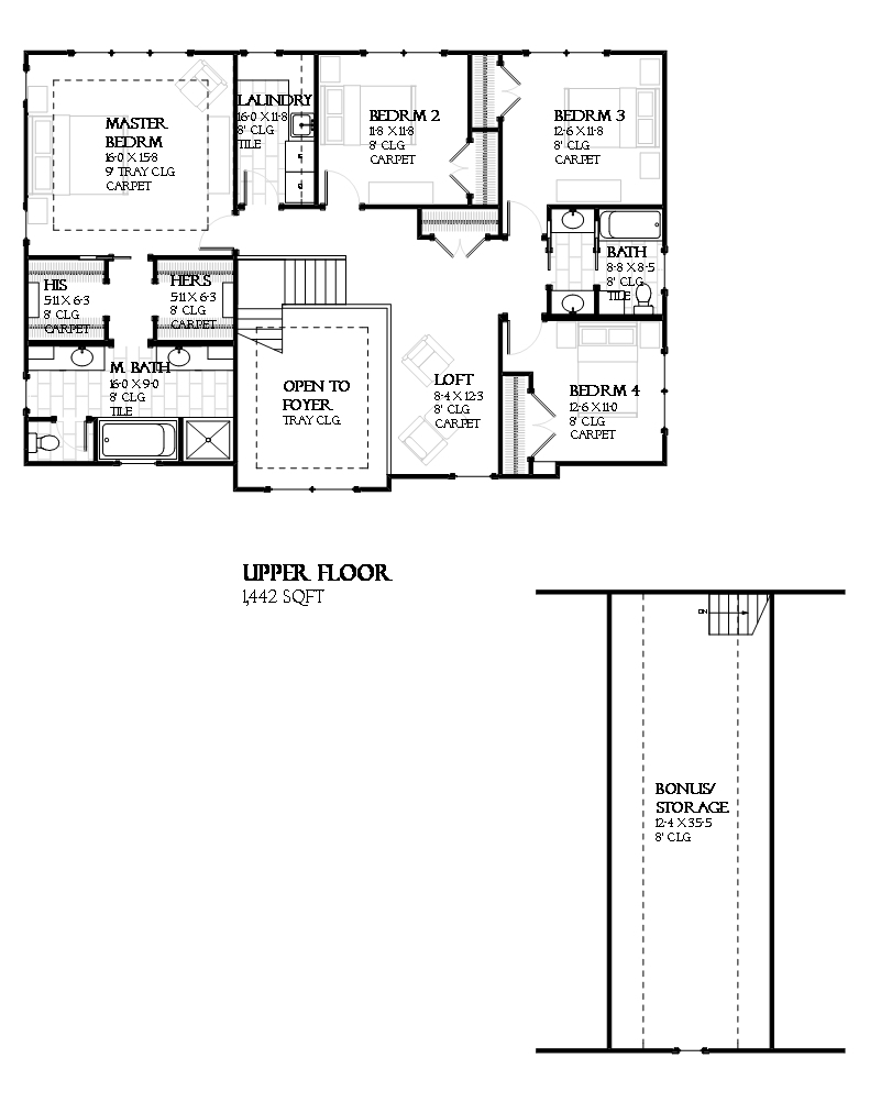 Floor Plan Second Story of Traditional Plan #168-1116
