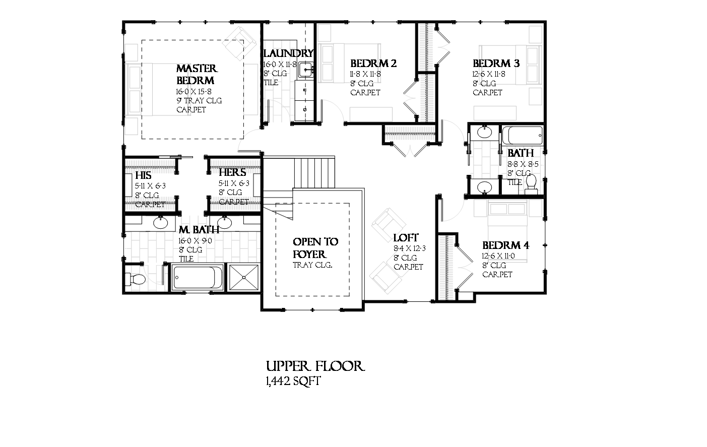 Floor Plan Second Story of Traditional Plan #168-1116