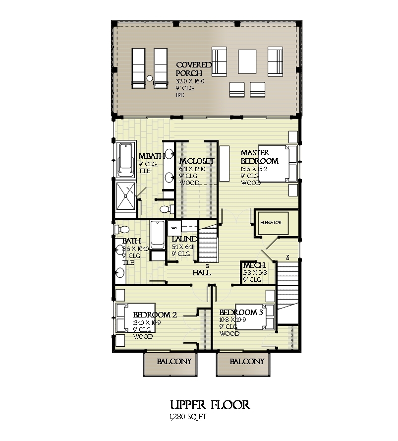 Floor Plan Second Story of Coastal Plan #168-1117
