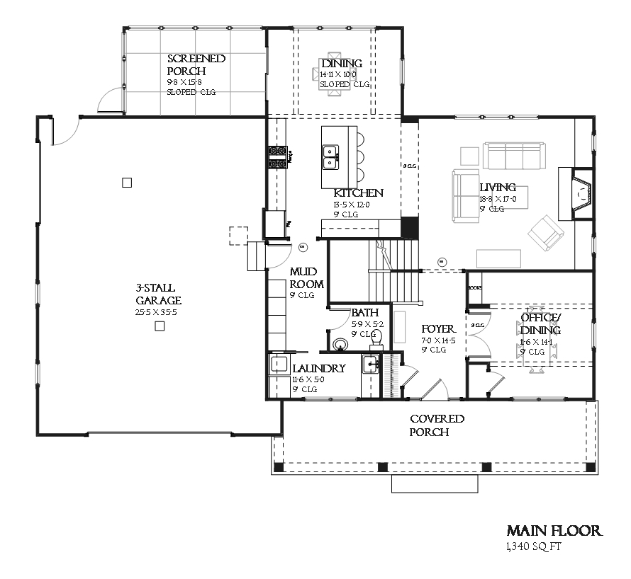 Floor Plan First Story of Craftsman Plan #168-1118