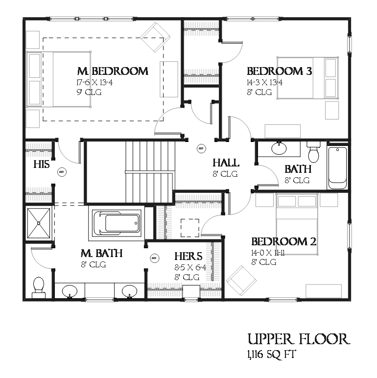 Floor Plan Second Story of Craftsman Plan #168-1118