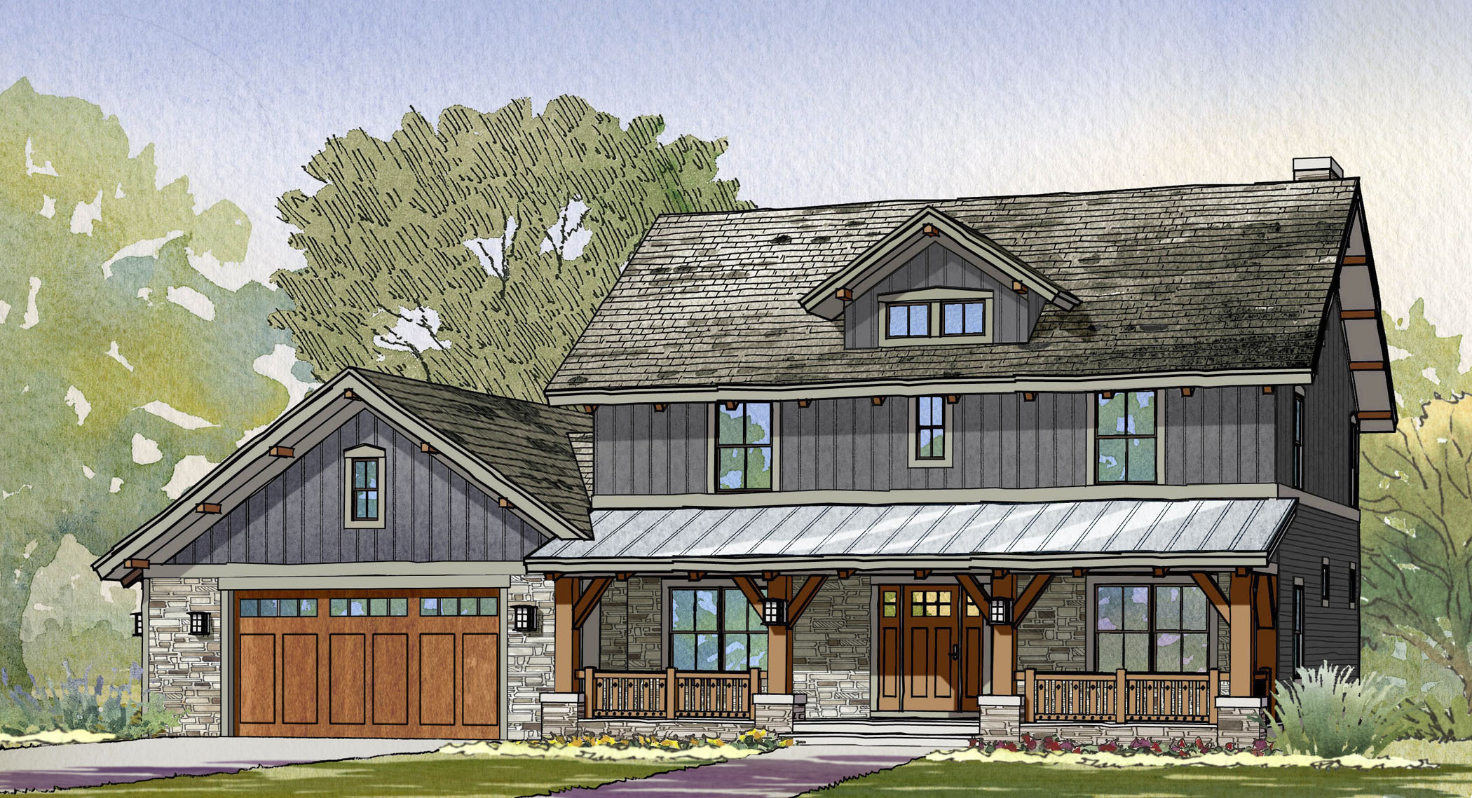 Front elevation of Craftsman home (ThePlanCollection: House Plan #168-1118)