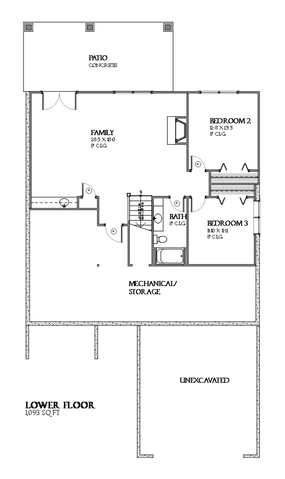 Floor Plan Basement of Ranch Plan #168-1119