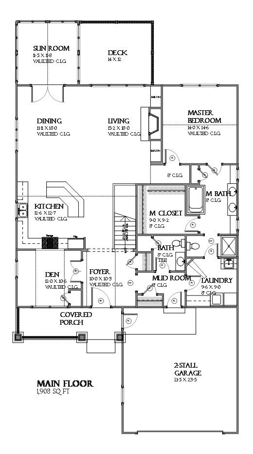 Floor Plan First Story of Ranch Plan #168-1119