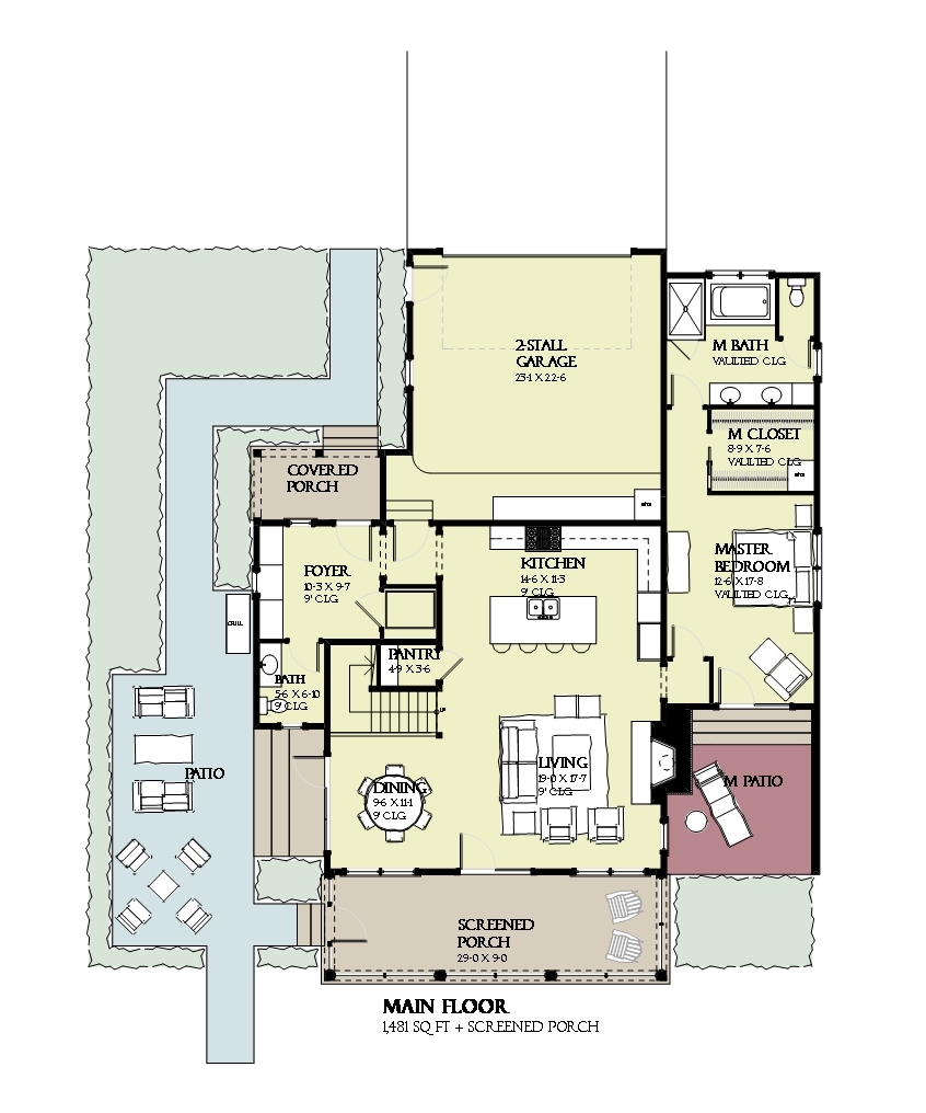 Floor Plan First Story of Beachfront Plan #168-1120