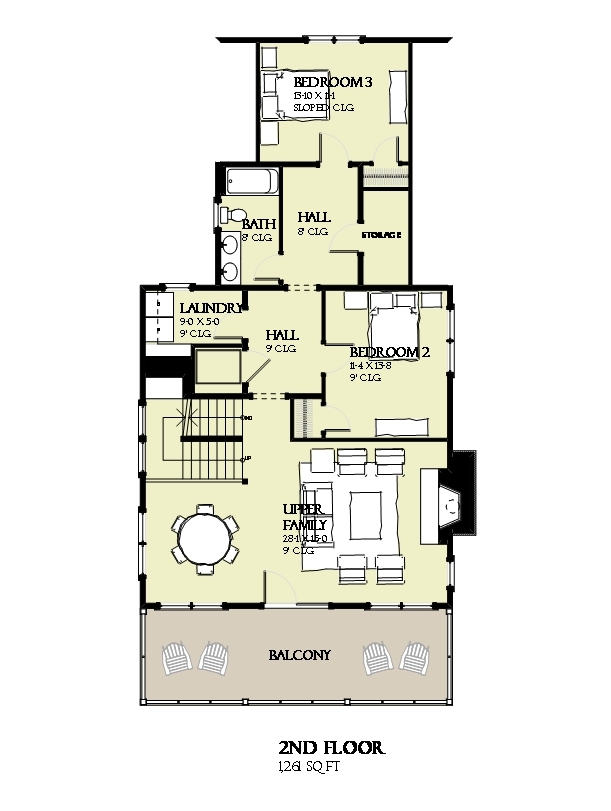 Floor Plan Second Story of Beachfront Plan #168-1120