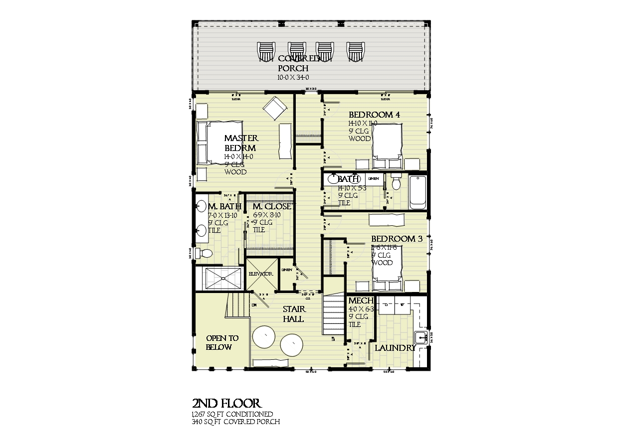 Floor Plan Second Story of Beachfront Plan #168-1121