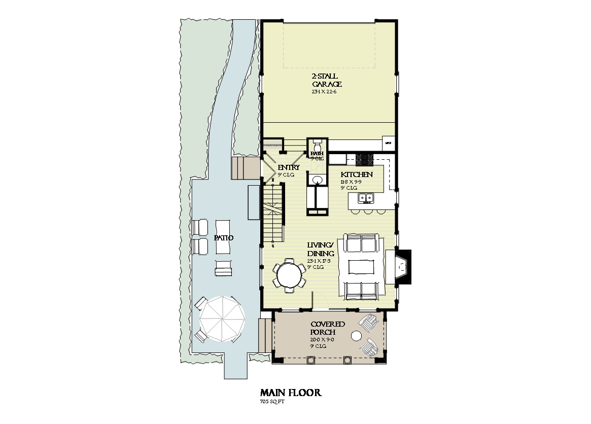 Floor Plan First Story of Beachfront Plan #168-1122