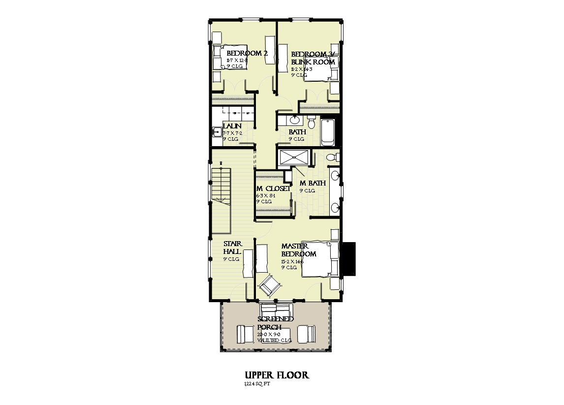 Floor Plan Second Story of Beachfront Plan #168-1122